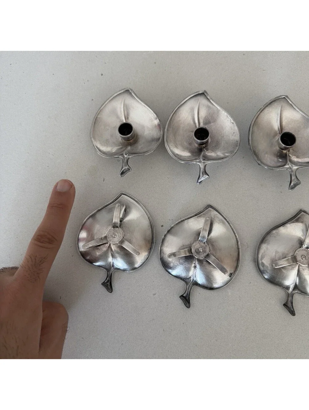 Vintage Prima HGP Denmark Silver Leaf Candle Holders Set of 6 Mid Century Modern